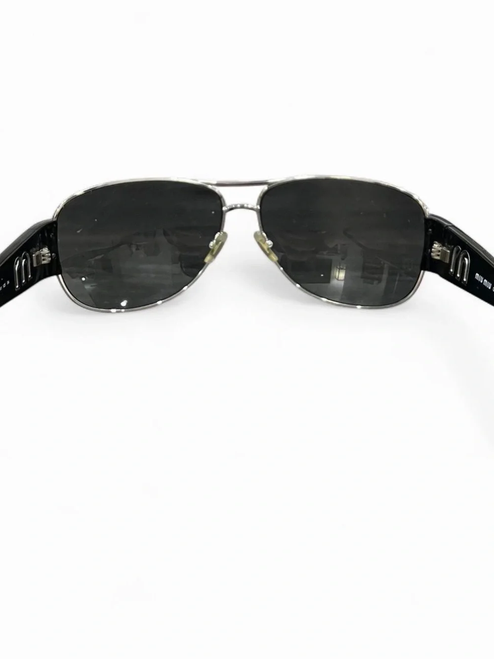 Miu Miu Black & Silver Aviator Sunglasses – Y2K Designer